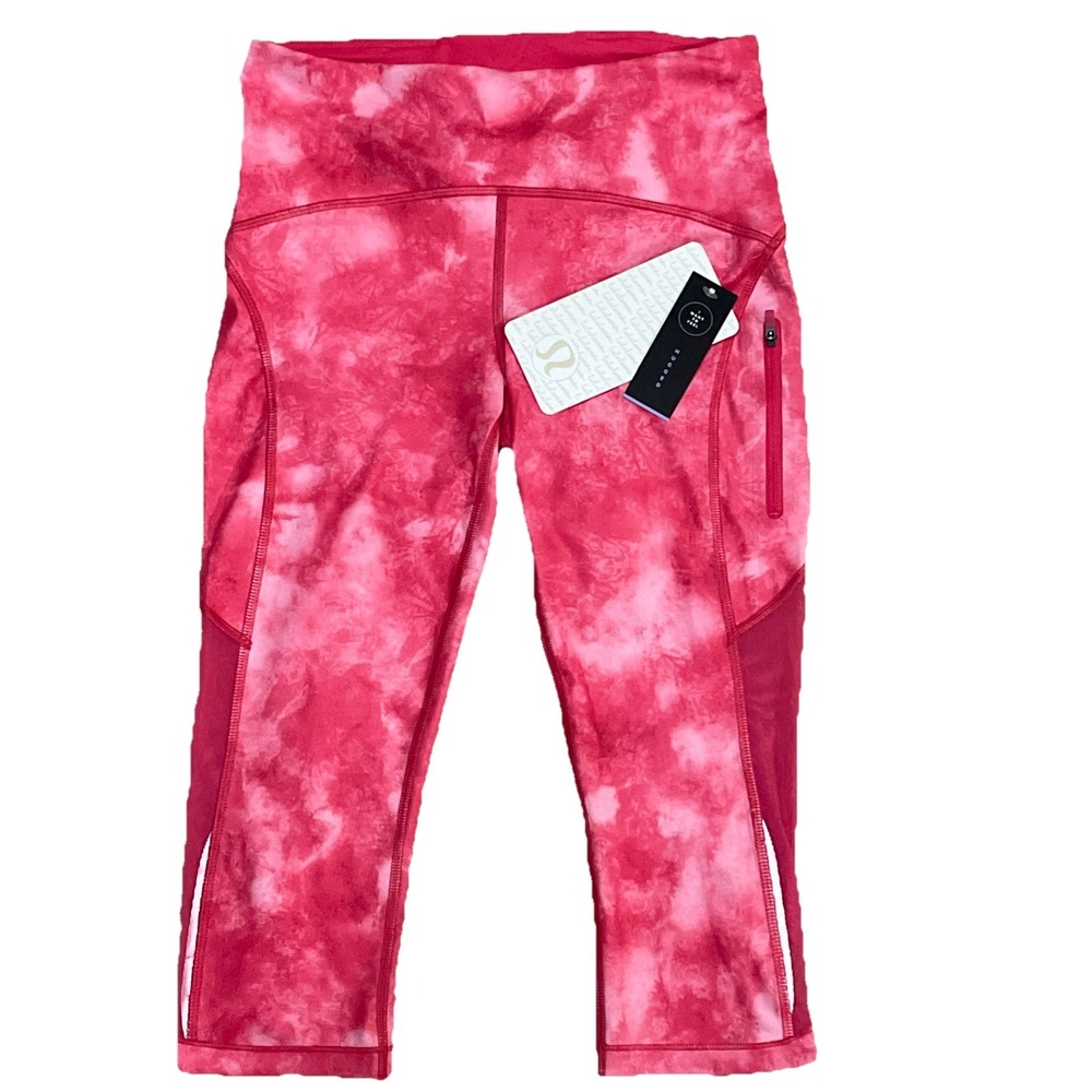 Lululemon Sun‎ Runner Crop Pink Tie Dye Athletic Leggings Women's Size 4 Hugged
